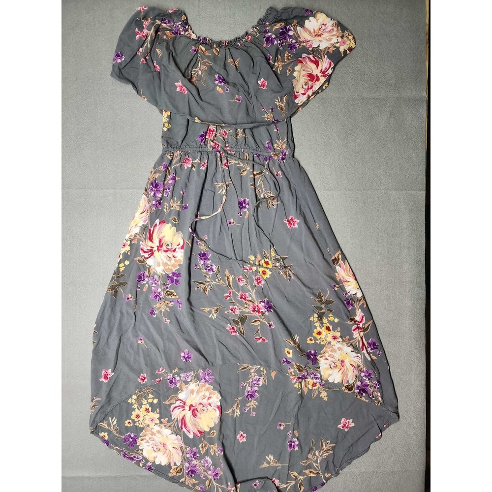 Altar'd State‎ Grey Floral Off-the-Shoulder High-Low Midi Dress Small Boho